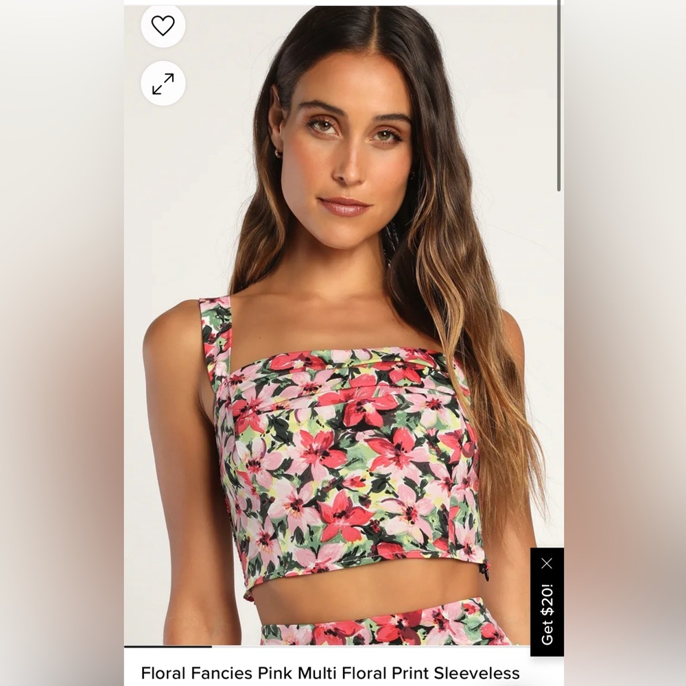 lulus Floral Fancies Pink Multi Floral Print Sleeveless Crop Top size Medium